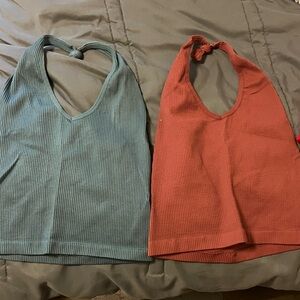 Urban Outfitters Halter Neck Ribbed Tops - Teal and Rust